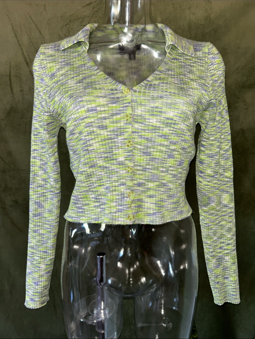 Say What? Lime Green & Heather Gray Cropped Button Top